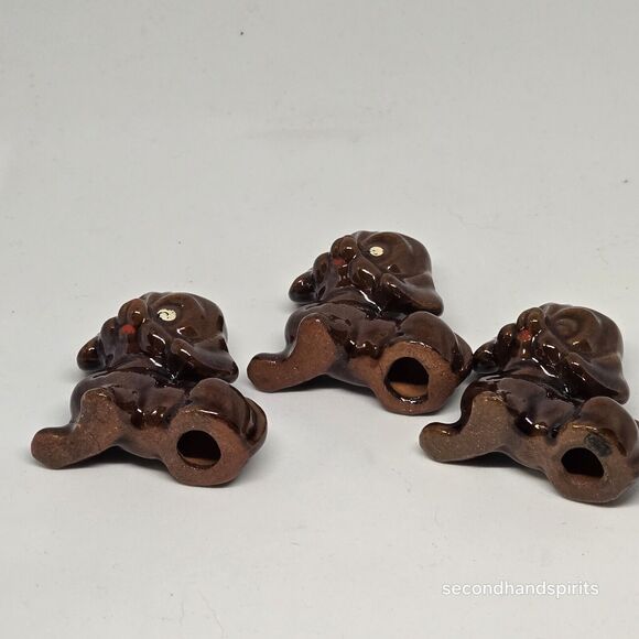 Brown Three DOG Redware Figures Ceramic Japan Vtg Puppy Set 2" Each - Picture 3 of 3